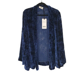 Open Cardigan XL Blue Burnout Velvet Silk Art Whimsy Romantic Fairy Dark Cottage